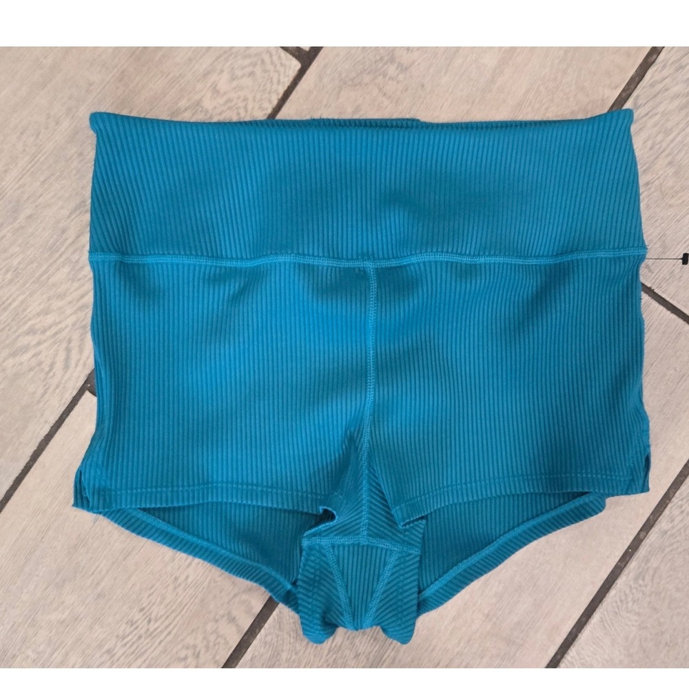 Free People Movement Good Karma Ribbed High Rise Shorts Teal Blue Large